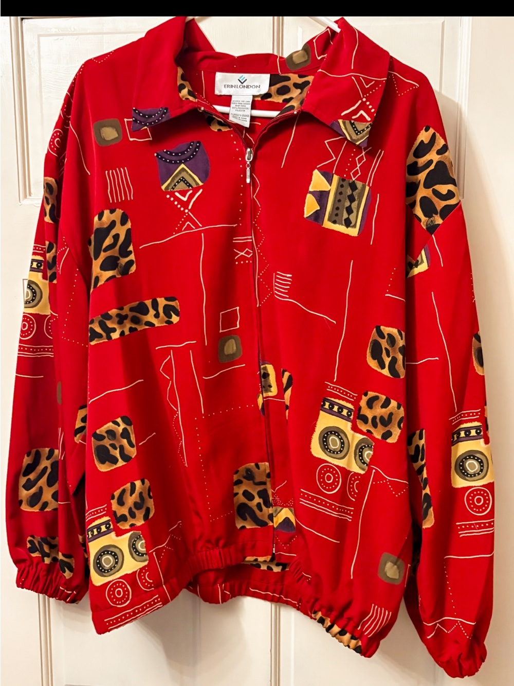 Erin London womens Red Patterned Zip Jacket